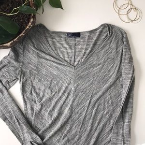 Gap Long Sleeve Heather Gray Deep V Top